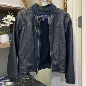 Black faux leather kids jacket. Medium 10-12.